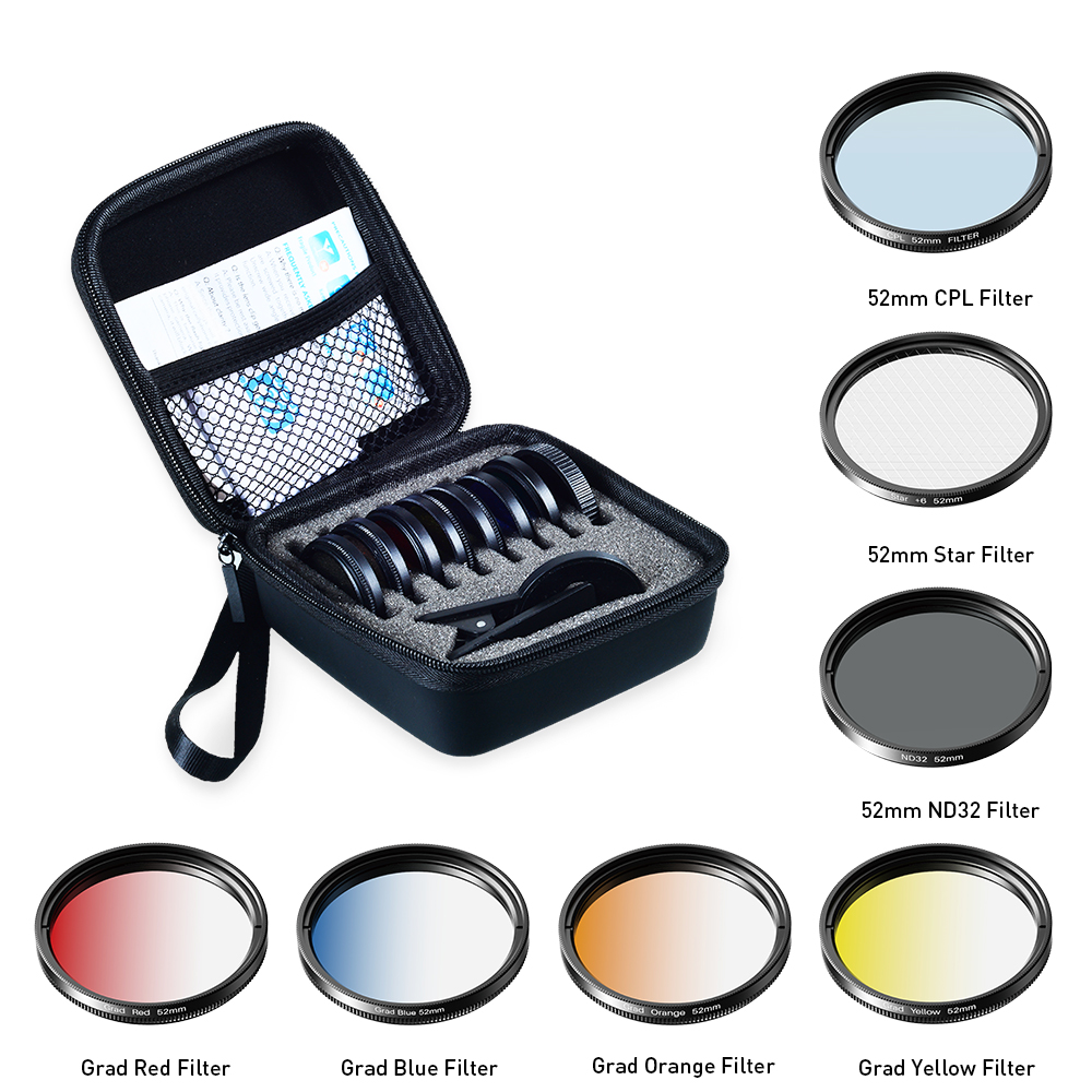 Apexel 52 Mm 7in1 Dần Dần Lọc  - đánh giá và giá Photography Yellow Filter